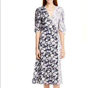 Amur Nalla Two-Tone Floral Midi Wrap Dress